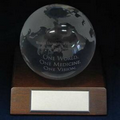 Optical Glass Globe Award w/ Walnut Wood Base (Sandblasted)